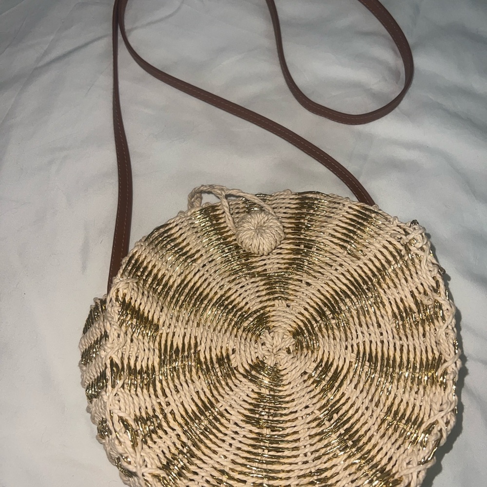 American Eagle Outfitters Gold and Cream Round Crossbody Bag